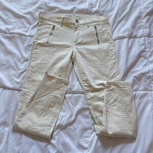 Banana Republic White Cream Heritage Moto Jeans Womens Size 28 Zip Ankle Office